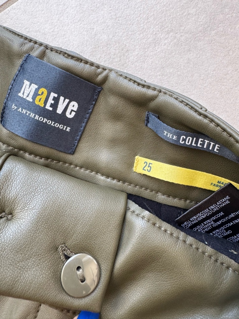 Nwot Maeve olive faux leather colette pants sz 25 - Picture 8 of 8